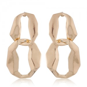 Bold Fashion Abstract Linked Hoop Design Statement Earrings - Golden
