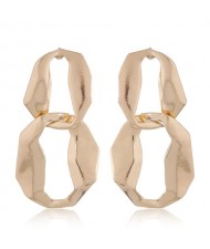 Bold Fashion Abstract Linked Hoop Design Statement Earrings - Golden