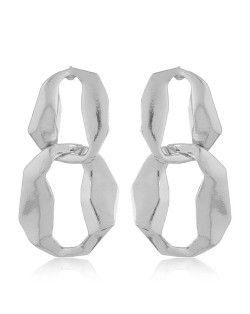 Bold Fashion Abstract Linked Hoop Design Statement Earrings - Silver