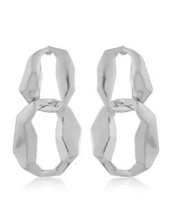 Bold Fashion Abstract Linked Hoop Design Statement Earrings - Silver