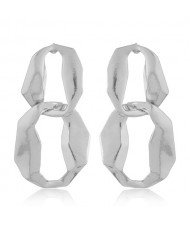 Bold Fashion Abstract Linked Hoop Design Statement Earrings - Silver