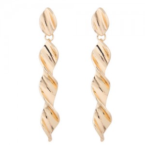 Dangling Spiral Style Alloy High Fashion Statement Earrings - Golden