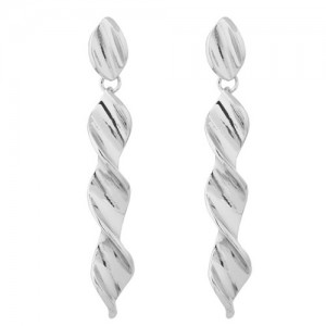 Dangling Spiral Style Alloy High Fashion Statement Earrings - Silver