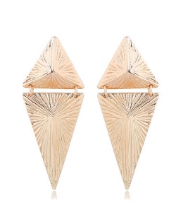 Coarse Texture Linked Triangles Bold Design High Fashion Statement Earrings - Golden