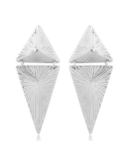 Coarse Texture Linked Triangles Bold Design High Fashion Statement Earrings - Silver