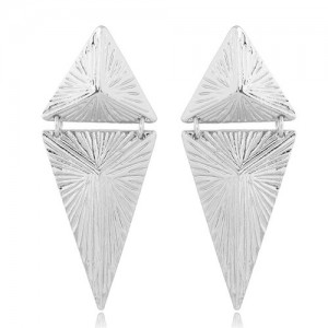 Coarse Texture Linked Triangles Bold Design High Fashion Statement Earrings - Silver
