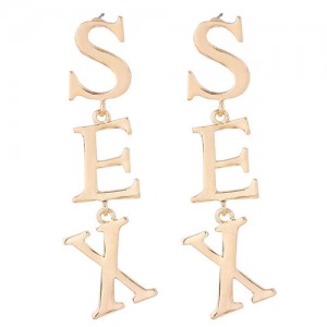 Sex Characters Fashion Design Alloy Statement Earrings - Golden