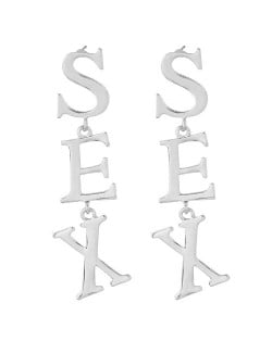 Sex Characters Fashion Design Alloy Statement Earrings - Silver