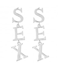 Sex Characters Fashion Design Alloy Statement Earrings - Silver