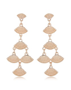 Dangling Linked Fans High Fashion Statement Earrings - Golden