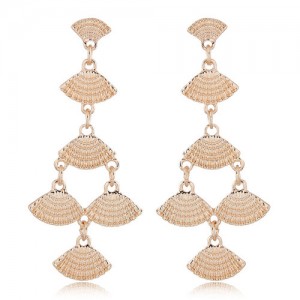 Dangling Linked Fans High Fashion Statement Earrings - Golden