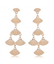 Dangling Linked Fans High Fashion Statement Earrings - Golden