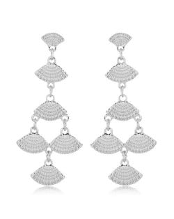 Dangling Linked Fans High Fashion Statement Earrings - Silver