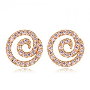 High Level Cubic Zirconia Embellished Vortex Design Korean Fashion Earrings - Champagne Gold