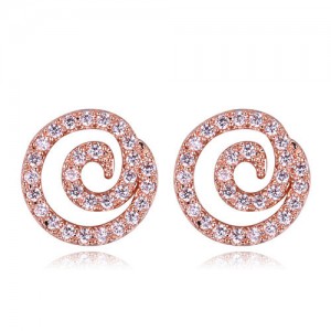 High Level Cubic Zirconia Embellished Vortex Design Korean Fashion Earrings - Rose Gold