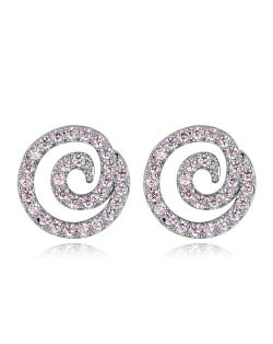 High Level Cubic Zirconia Embellished Vortex Design Korean Fashion Earrings - Platinum