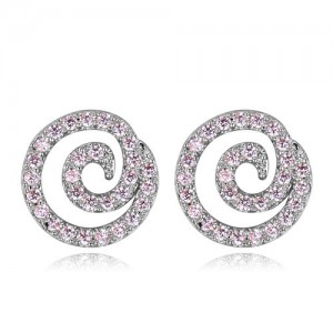 High Level Cubic Zirconia Embellished Vortex Design Korean Fashion Earrings - Platinum