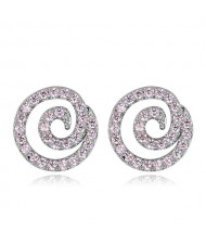 High Level Cubic Zirconia Embellished Vortex Design Korean Fashion Earrings - Platinum