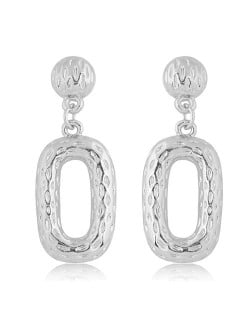 Bold Coarse Hoop Simple Design Alloy Fashion Statement Earrings - Silver
