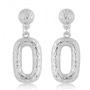 Bold Coarse Hoop Simple Design Alloy Fashion Statement Earrings - Silver