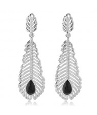High Fashion Hollow Leaves Design Women Statement Earrings - Silver