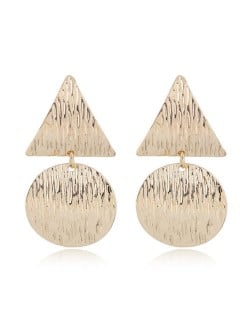 Coarse Texture Bold Fashion Triangle and Round Combo Statement Earrings - Golden