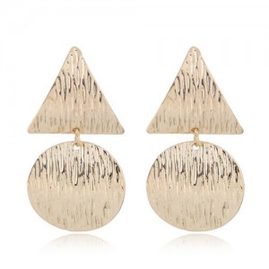 Coarse Texture Bold Fashion Triangle and Round Combo Statement Earrings - Golden