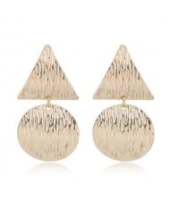 Coarse Texture Bold Fashion Triangle and Round Combo Statement Earrings - Golden