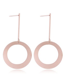 Dangling Round Hoop Titanium Steel High Fashion Statement Earrings - Rose Gold