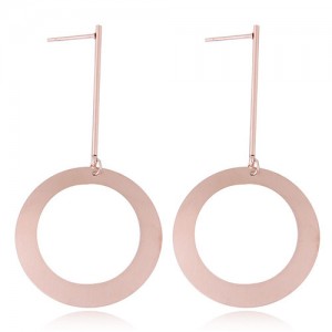 Dangling Round Hoop Titanium Steel High Fashion Statement Earrings - Rose Gold