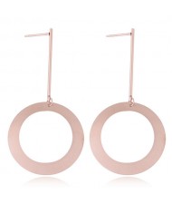 Dangling Round Hoop Titanium Steel High Fashion Statement Earrings - Rose Gold
