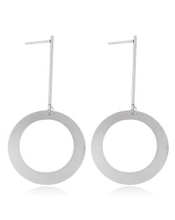 Dangling Round Hoop Titanium Steel High Fashion Statement Earrings - Silver