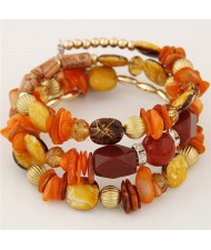 Vintage Flower Pendants Triple Layers Beads Fashion Bracelet - Orange