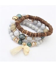 Elephant Pendant Artificial Turquoise Beads Three Layers Vintage Fashion Bracelet - Gray