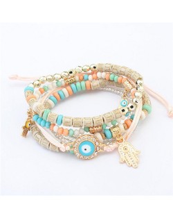 Palm and Eye Ball Pendants Multi-layer High Fashion Bracelet - Multicolor