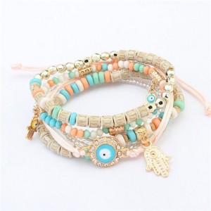 Palm and Eye Ball Pendants Multi-layer High Fashion Bracelet - Multicolor