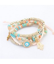 Palm and Eye Ball Pendants Multi-layer High Fashion Bracelet - Multicolor