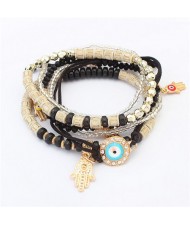 Palm and Eye Ball Pendants Multi-layer High Fashion Bracelet - Black