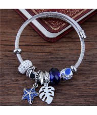 Leaf and Starfish Pendants Multiple Elements Beads Fashion Bangle - Blue