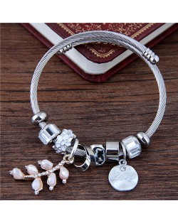 Love Plate and Twig Pendants Beads Fashion Bangle