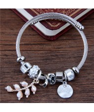 Love Plate and Twig Pendants Beads Fashion Bangle
