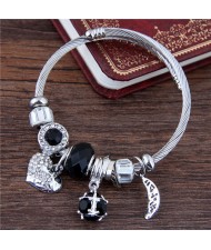 Heart and Moon Pendants High Fashion Beads Bangle - Black