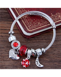 Heart and Moon Pendants High Fashion Beads Bangle - Red