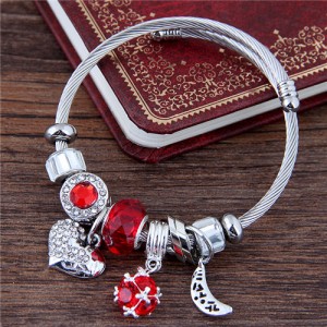 Heart and Moon Pendants High Fashion Beads Bangle - Red