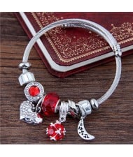Heart and Moon Pendants High Fashion Beads Bangle - Red