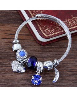 Heart and Moon Pendants High Fashion Beads Bangle - Blue