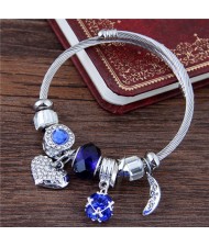 Heart and Moon Pendants High Fashion Beads Bangle - Blue