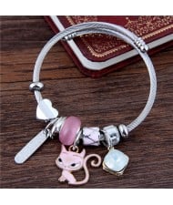Cartoon Cat and Inscription Stick Pendants Beads High Fashion Bangle - Pink