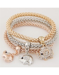 Fashion Elements Pendants Weaving Design Alloy 3 pcs Set Costume Bracelet - Heart