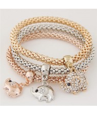 Fashion Elements Pendants Weaving Design Alloy 3 pcs Set Costume Bracelet - Elephant